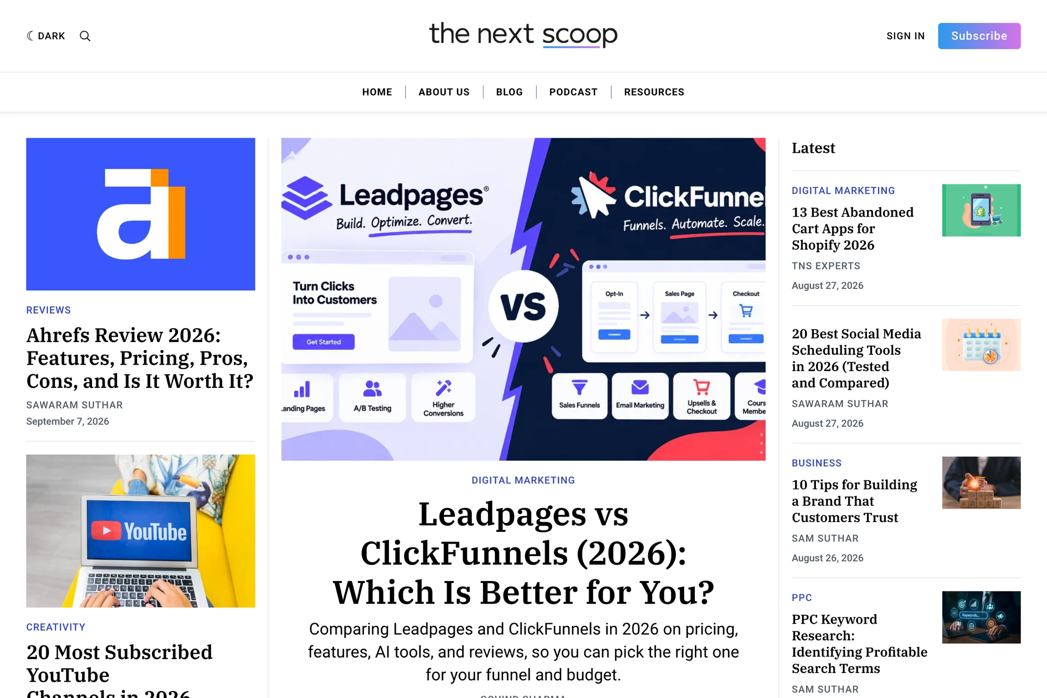 Screenshot of The Next Scoop — Ghost theme website