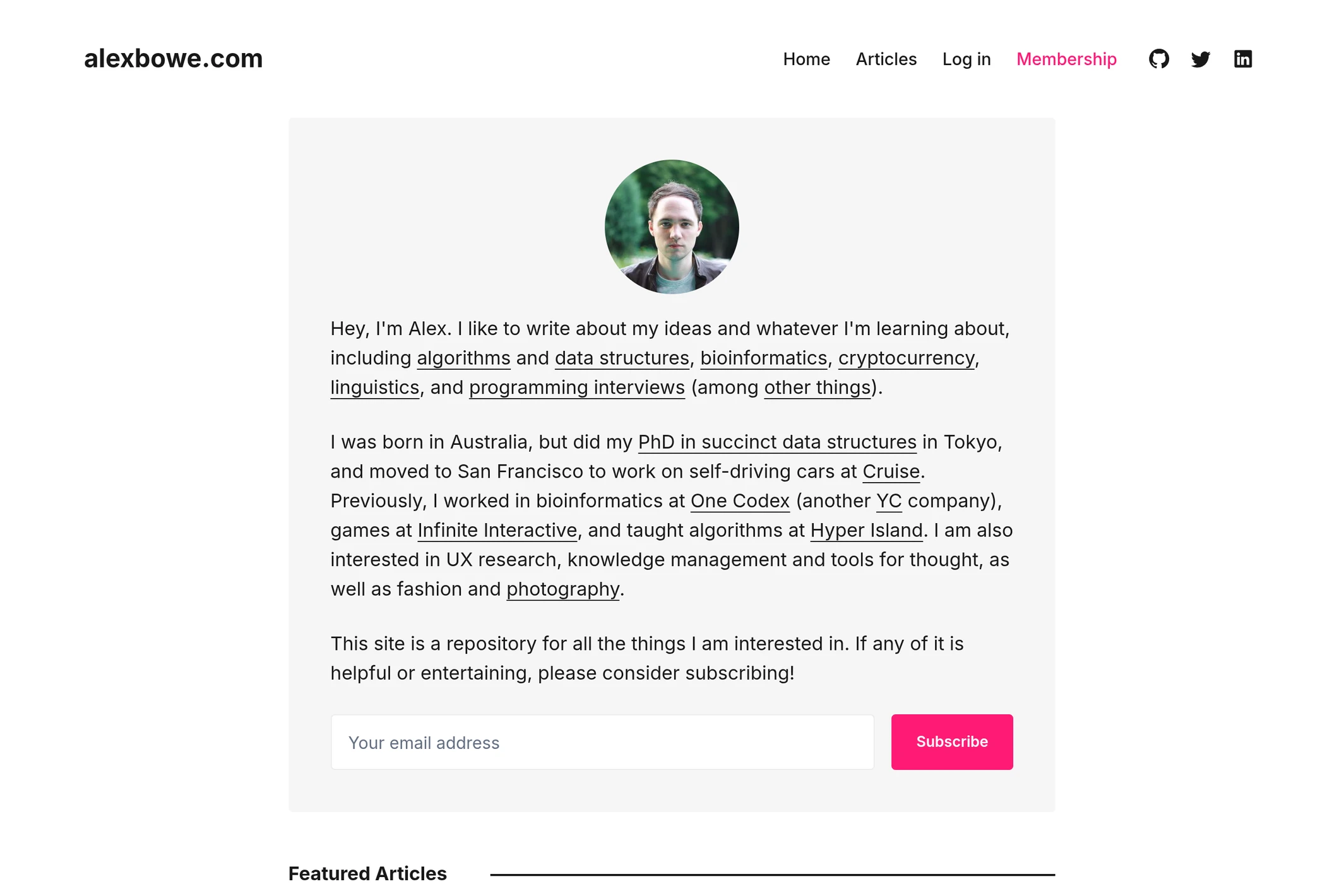 Screenshot of Alex Bowe — Ghost theme website