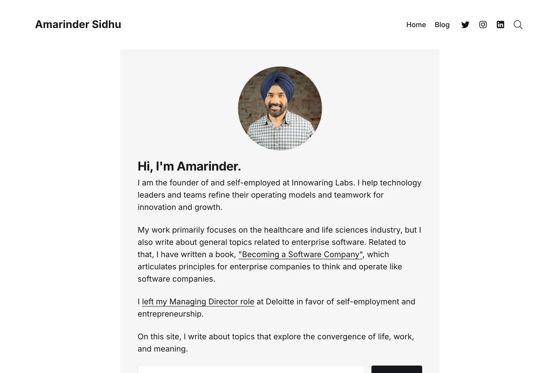 Screenshot of Amarinder Sidhu — Ghost theme website