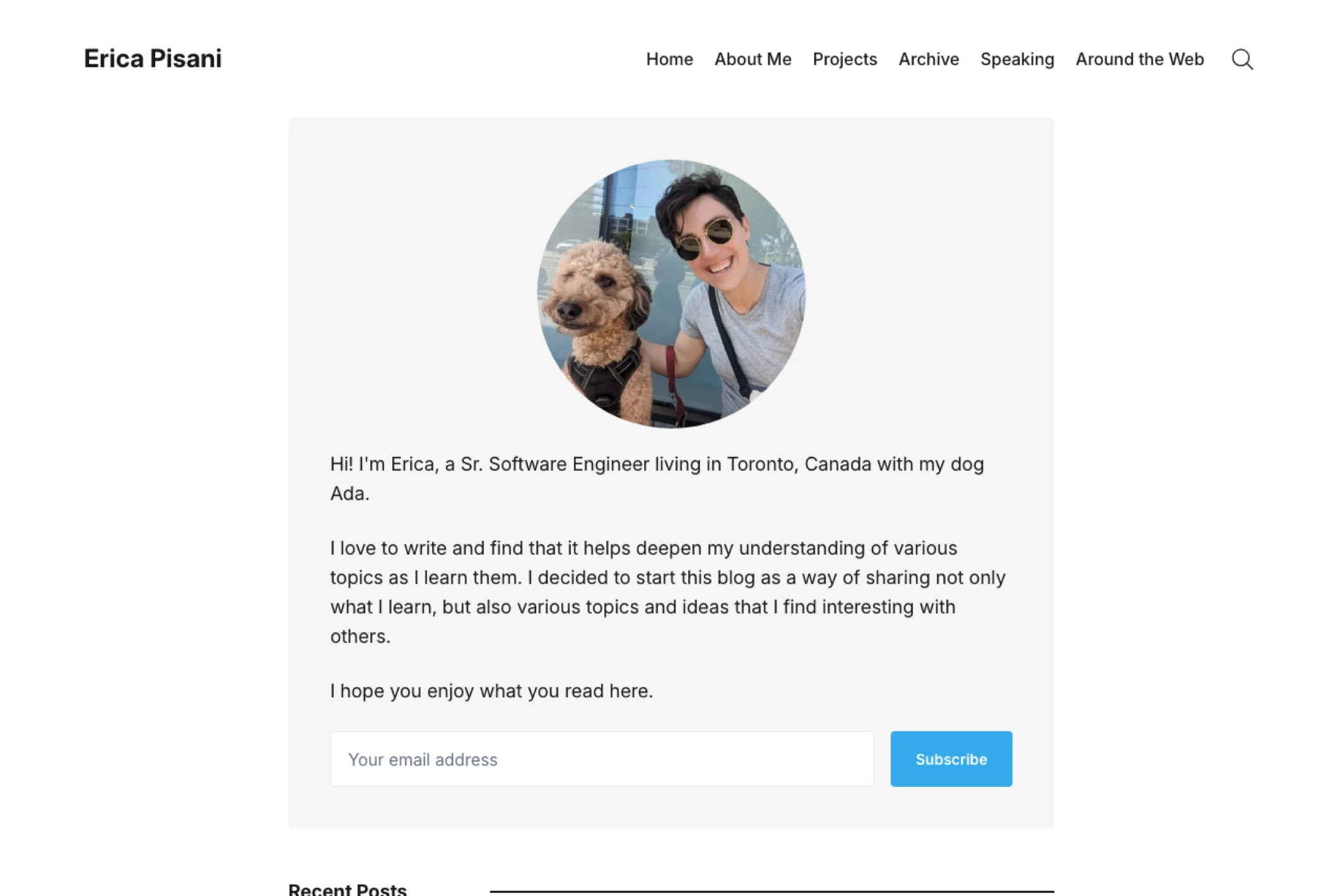 Screenshot of Erica Pisani — Ghost theme website