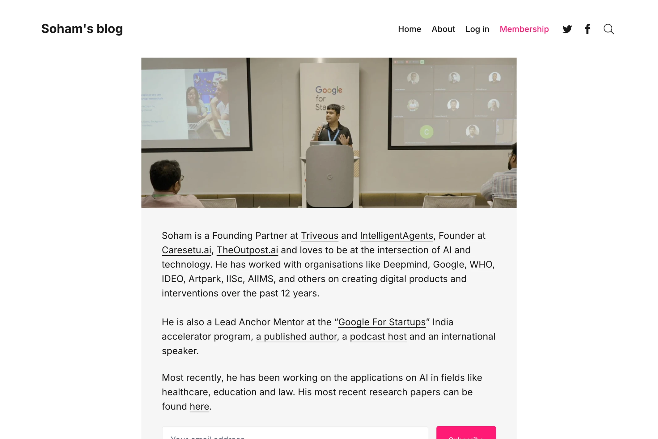 Screenshot of Soham's Blog — Ghost theme website