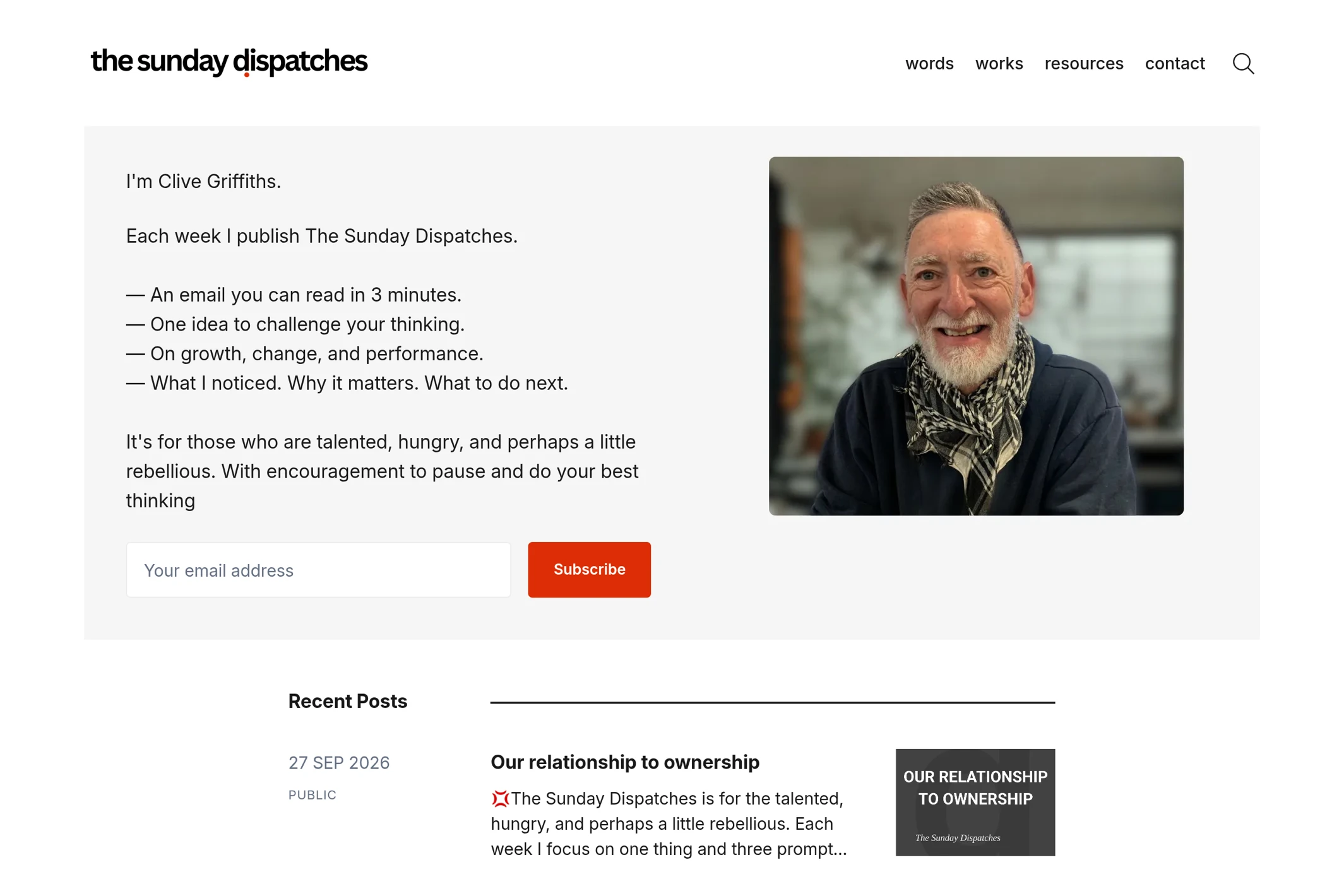 Screenshot of The Sunday Dispatches — Ghost theme website