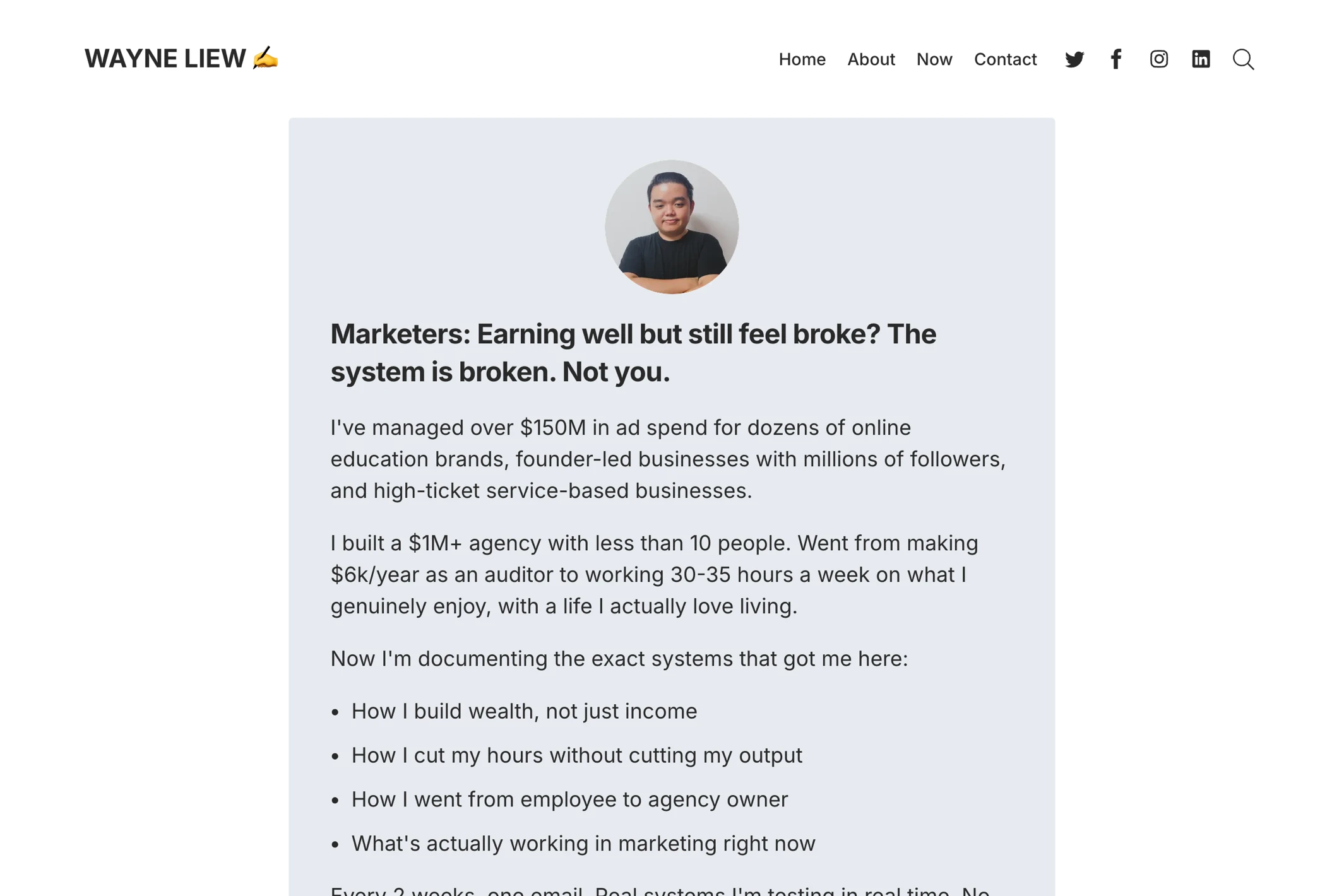 Screenshot of Wayne Liew — Ghost theme website