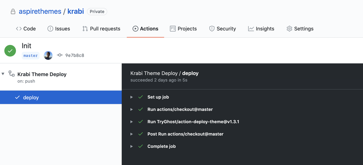 Krabi ghost theme — documentation Ghost CMS Theme GitHub Actions