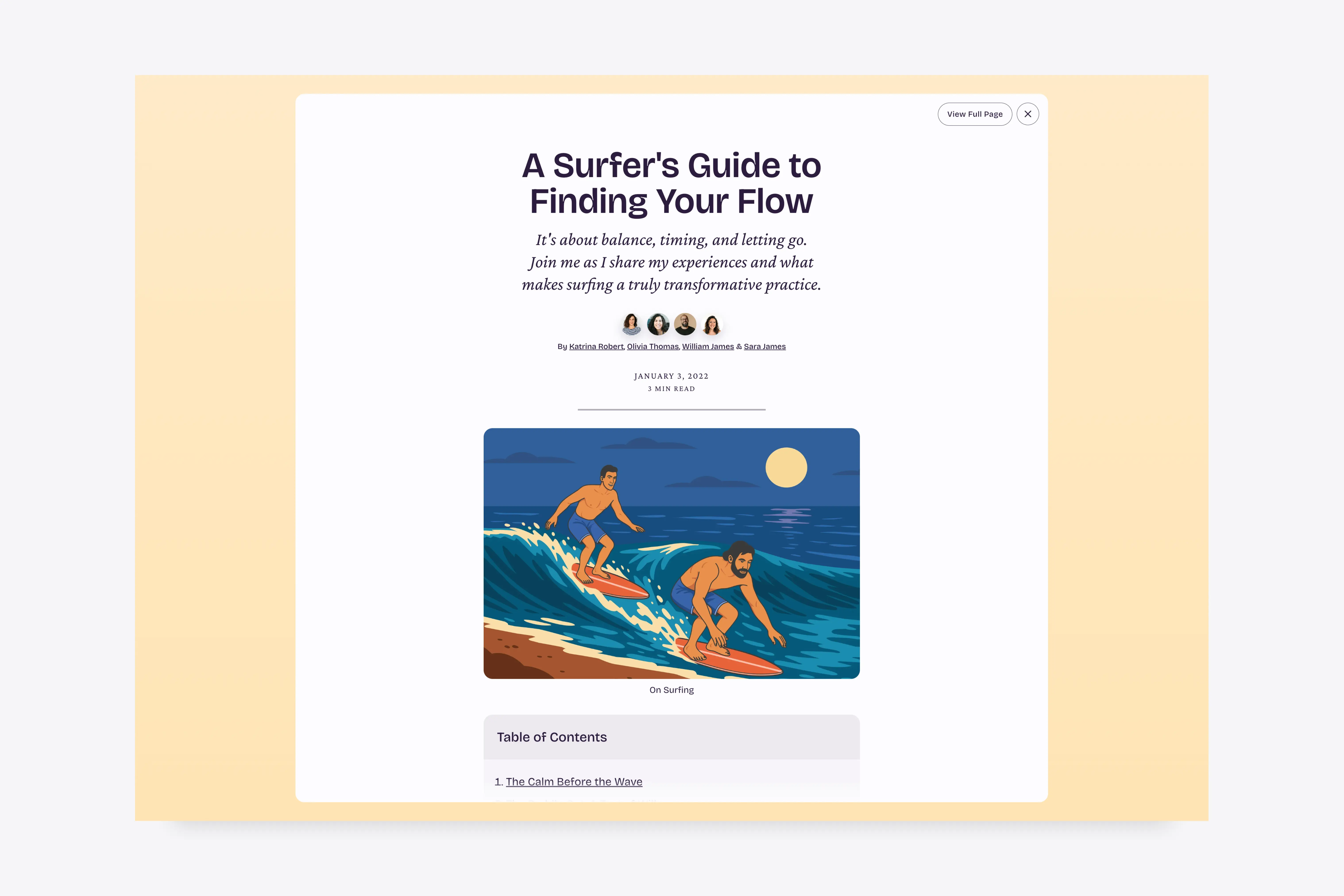 An article opened in a pop-up modal in the Marsa Ghost theme