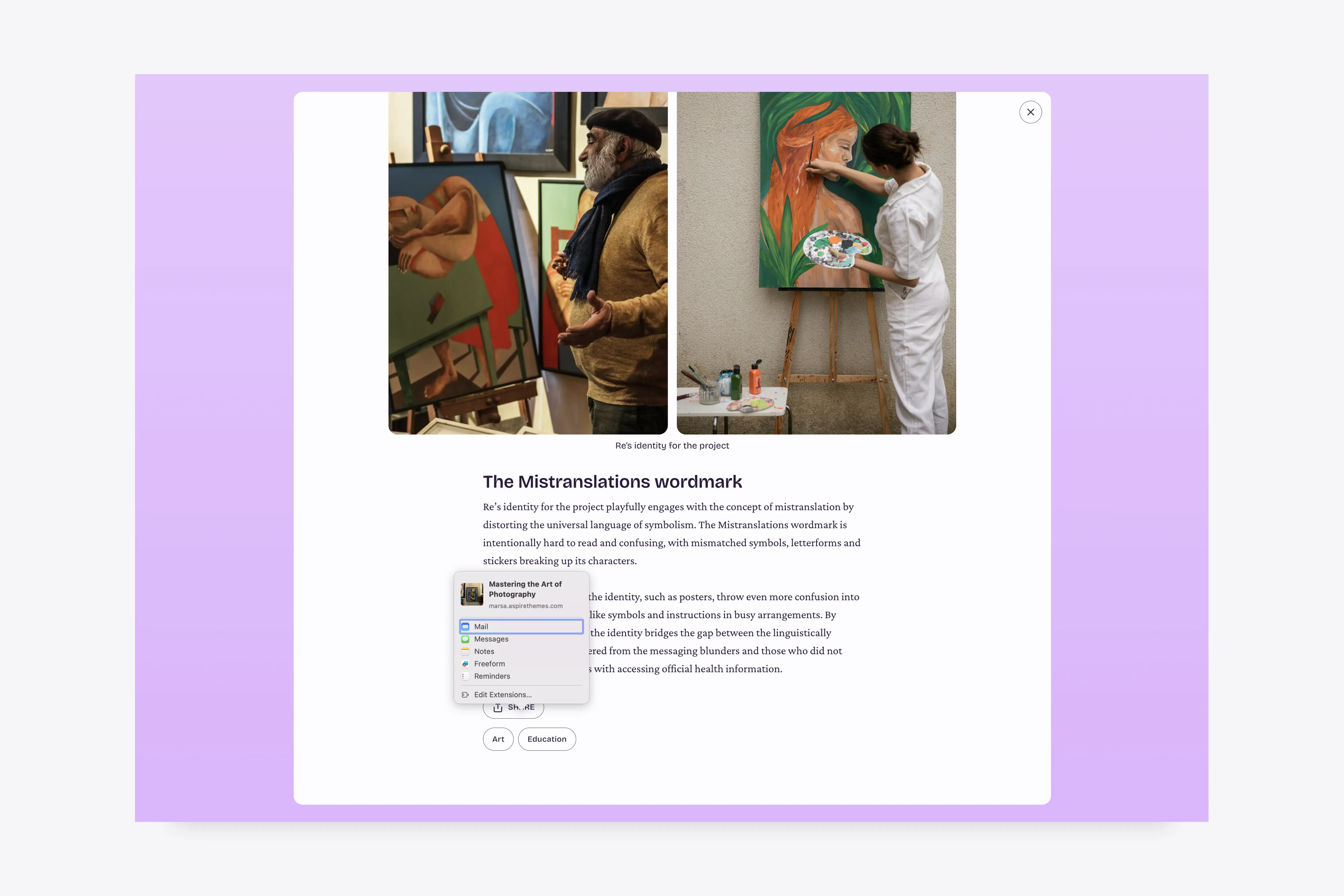 Native browser sharing options for a post in the Marsa Ghost theme
