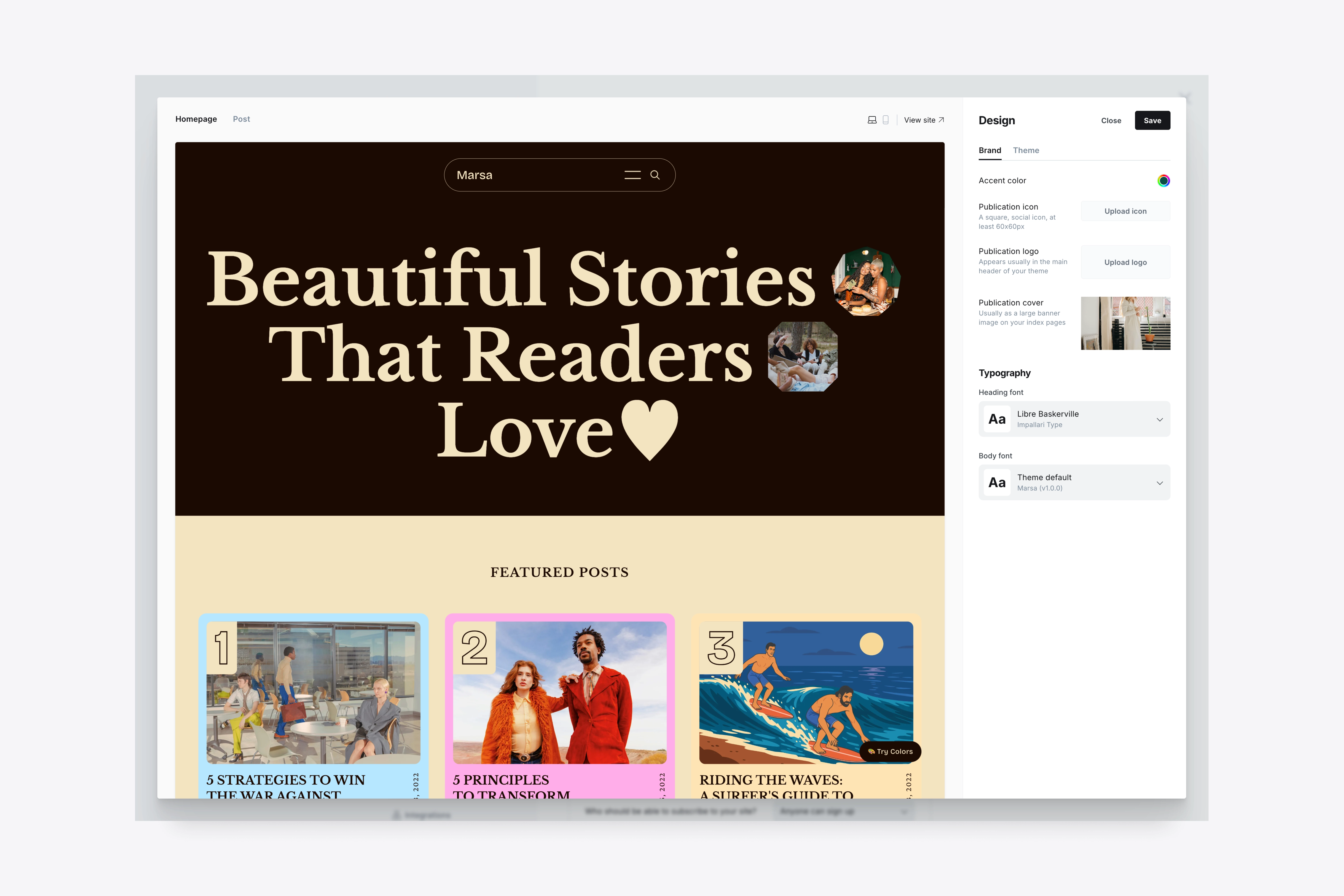 Examples of typography in the Marsa Ghost theme