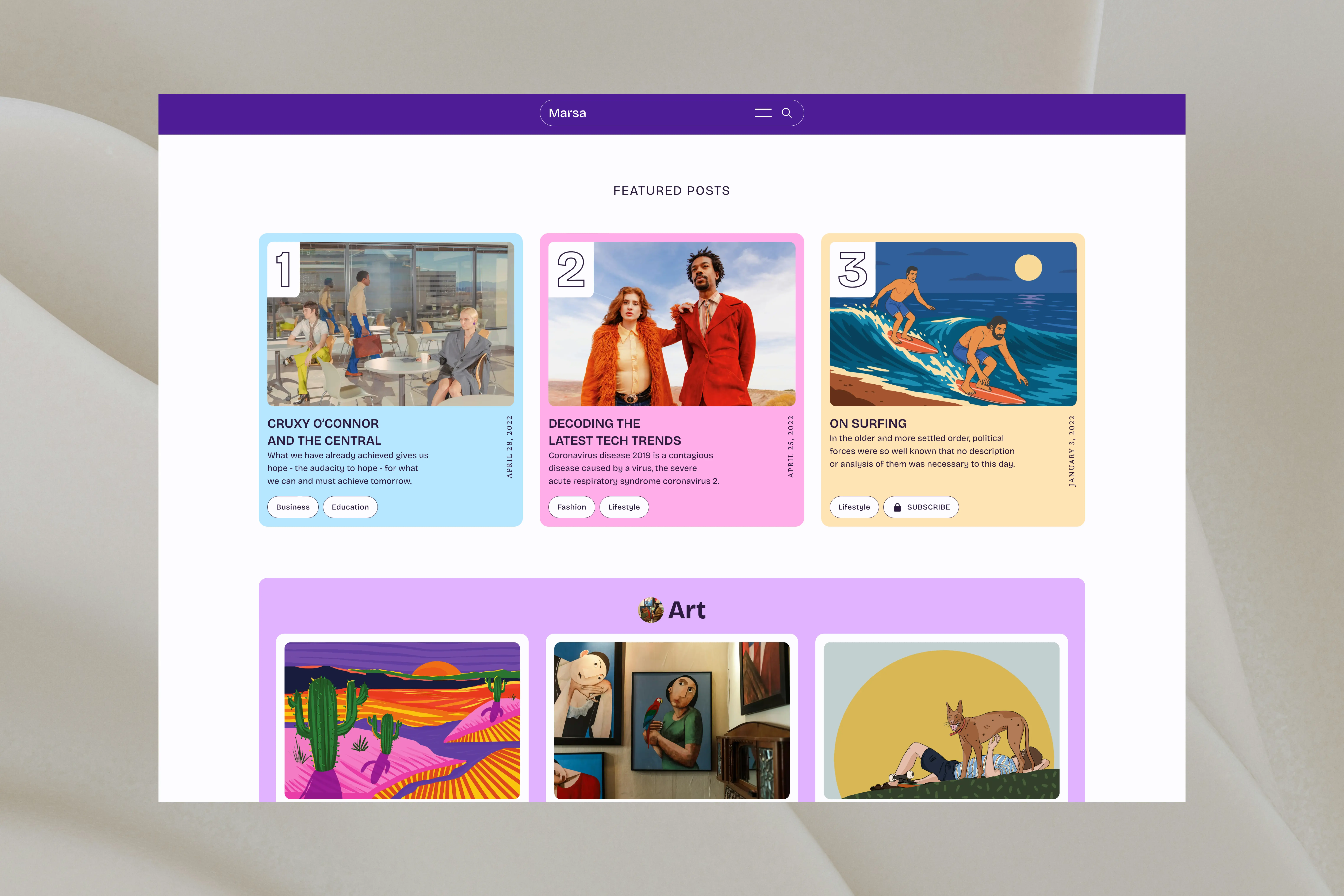 Marsa Ghost CMS Theme Featured Posts Section