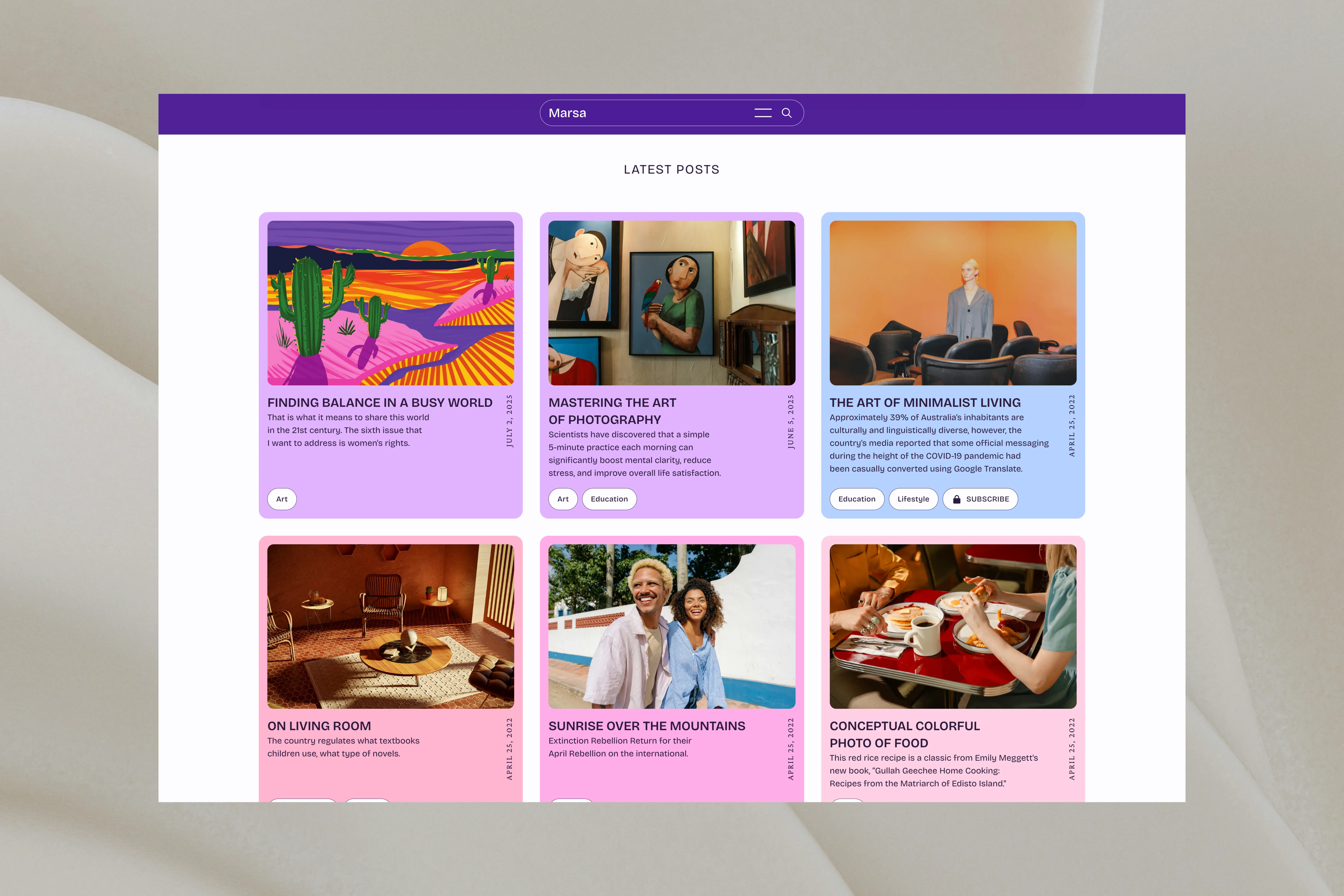 Marsa Ghost CMS Theme Latest Posts Feed