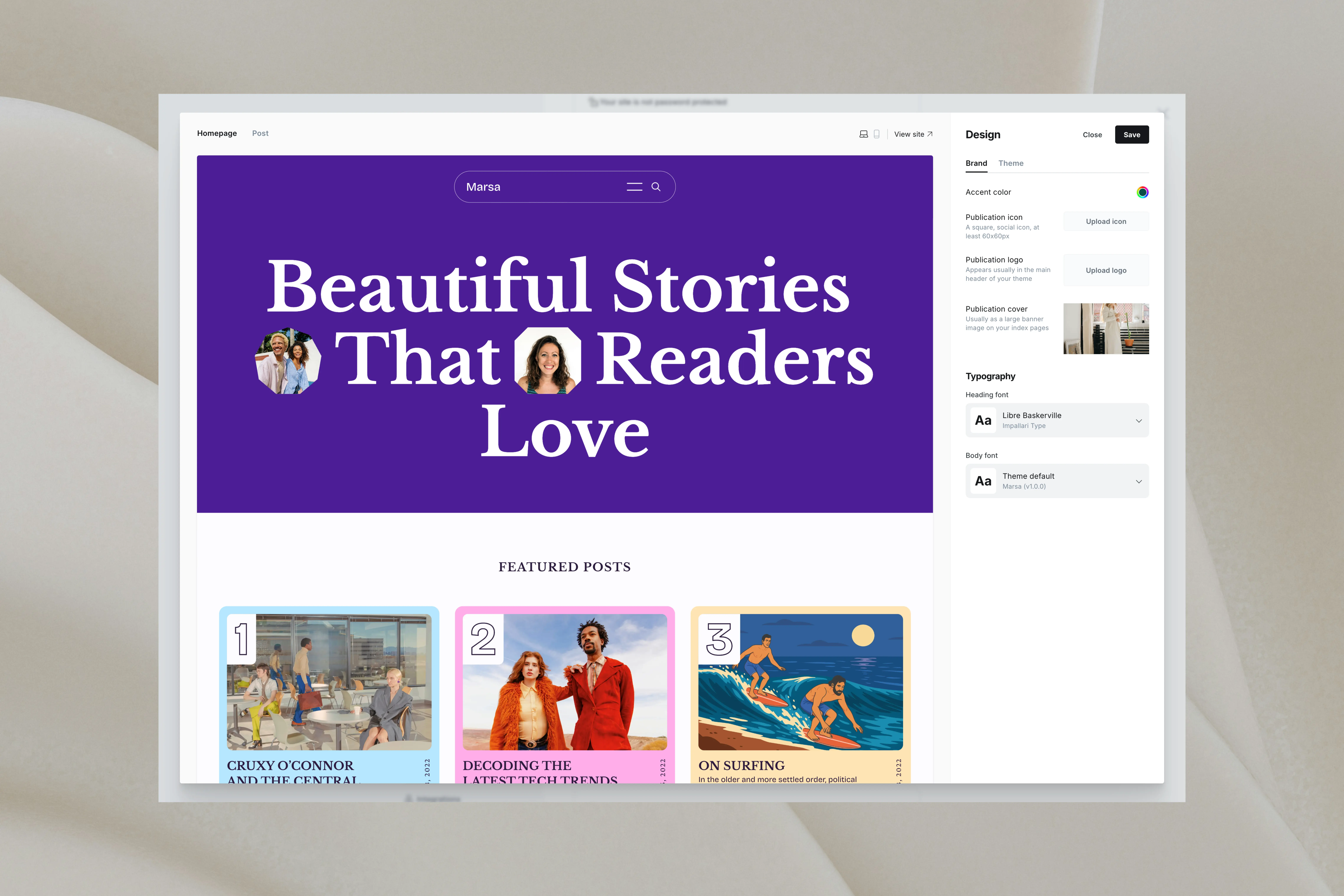 Marsa Ghost CMS Theme Typography