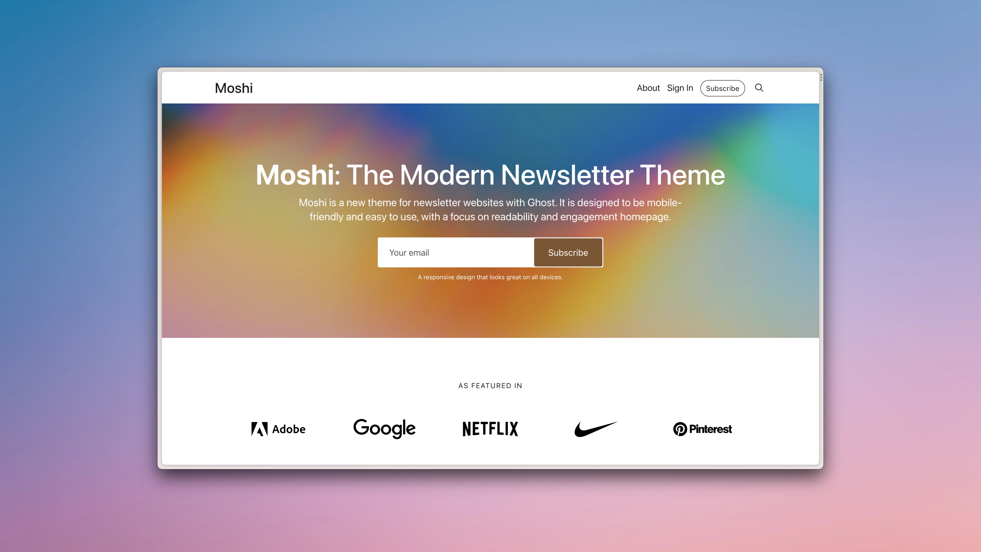 Moshi Ghost Theme demo homepage