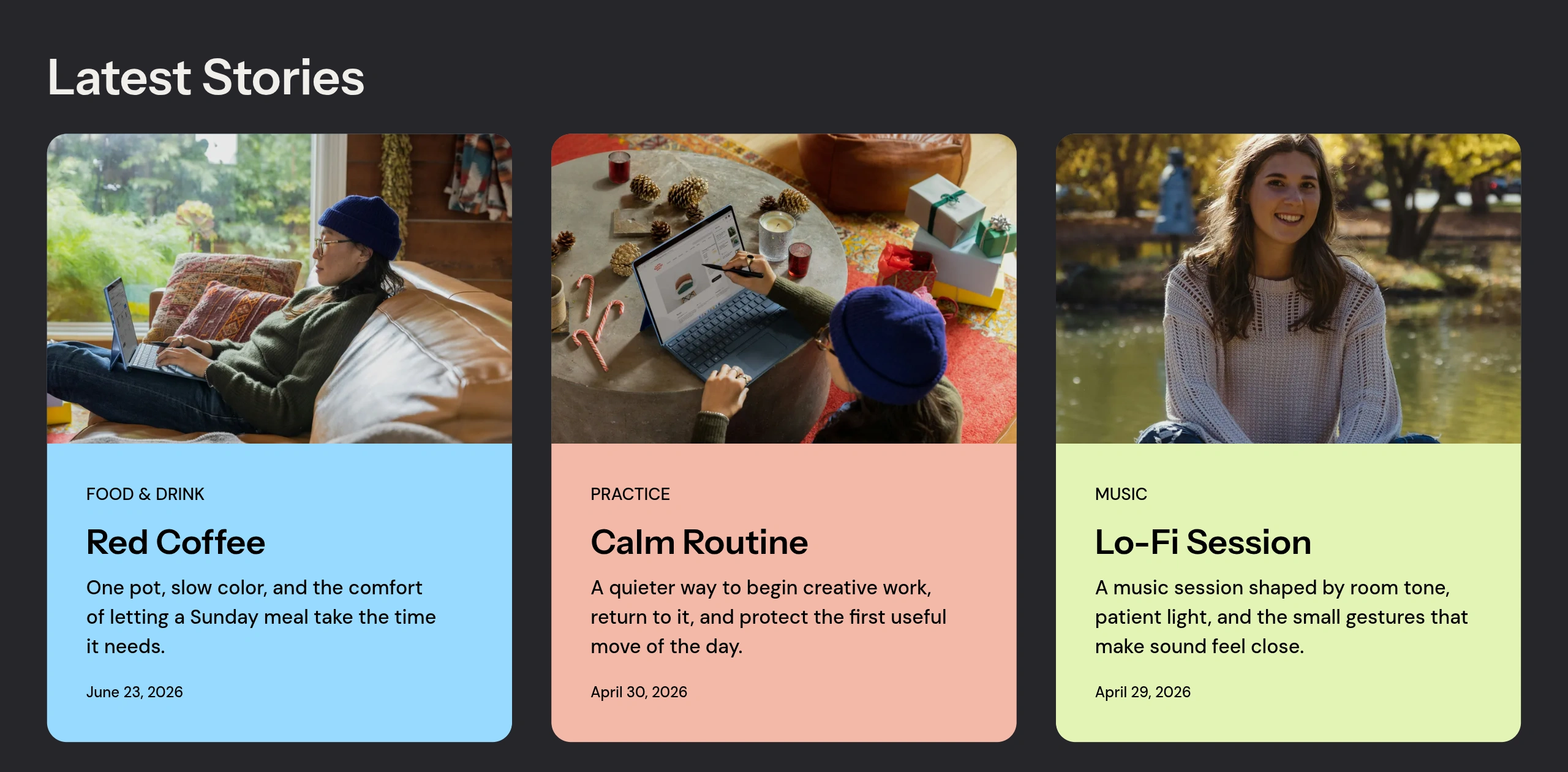 Siwa homepage Latest Stories heading and first row of three recent posts