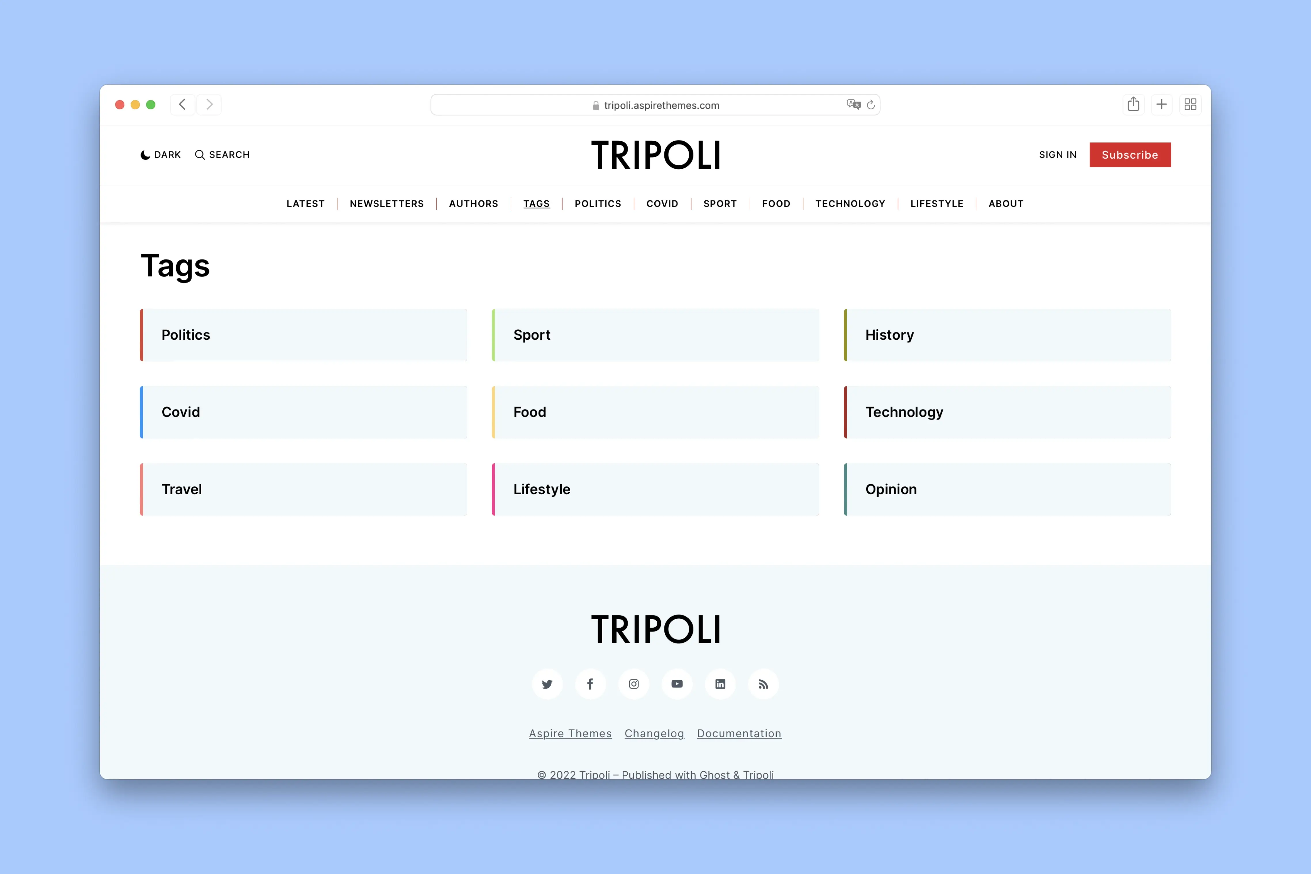 Tripoli Ghost Theme - Comprehensive tags page with color coding